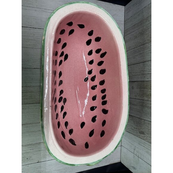 Vtg Watermelon Shaped Serving Bowl Ceramic Mid Century Modern Fruit Decor 13.5" - Picture 3 of 13